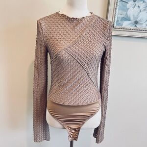 PrettyLittleThing beige Ribbed Asymmetrical Bodysuit